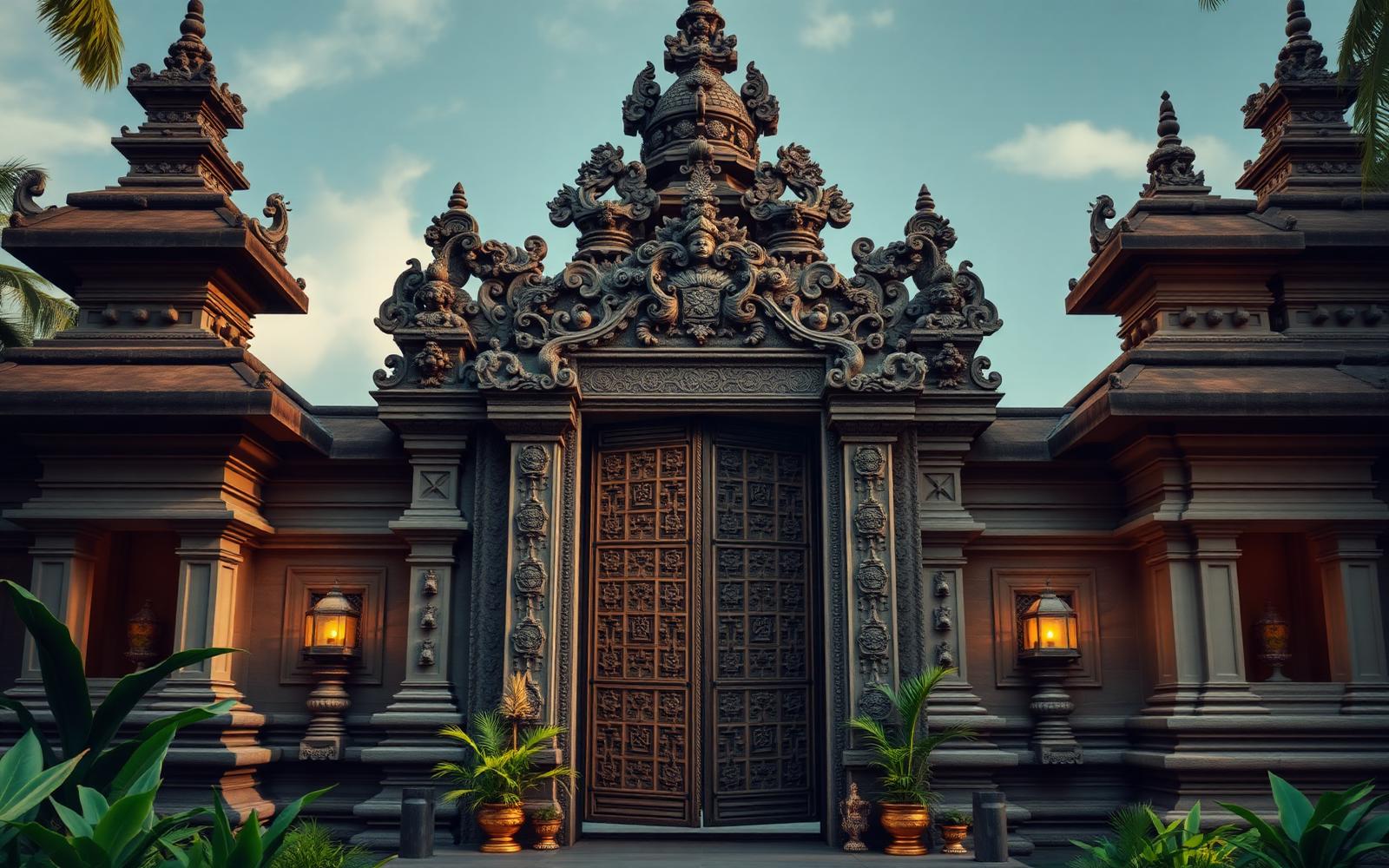 Ornate carved Balinese Hindu temple gate
