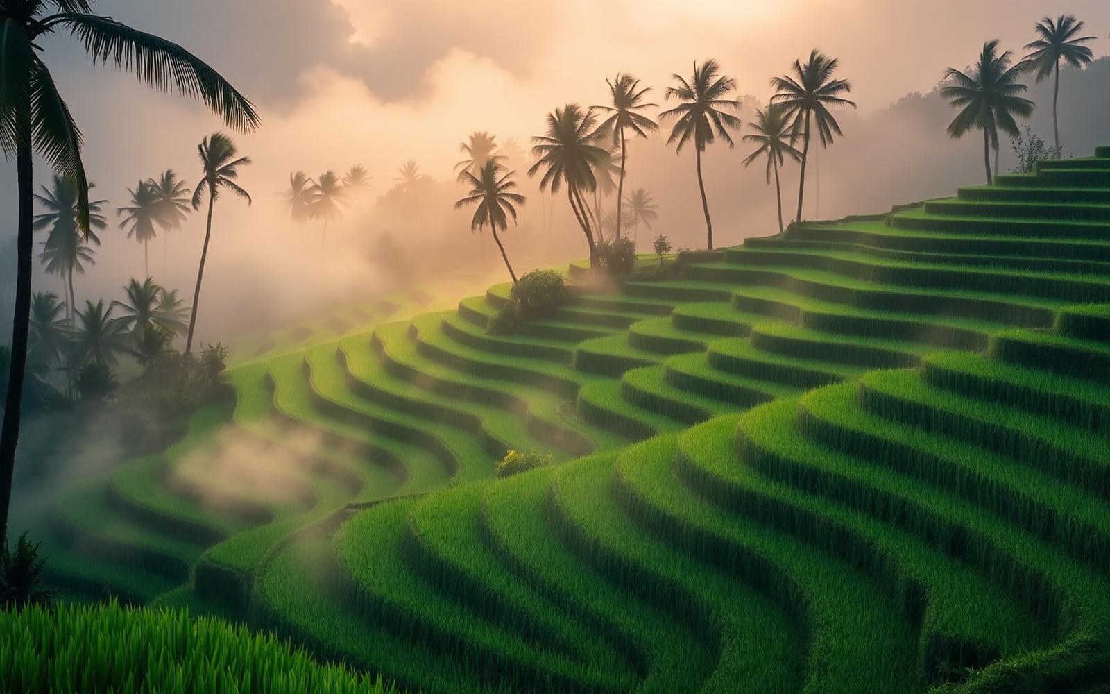 Tegallalang rice terraces near Ubud, Bali, at sunrise